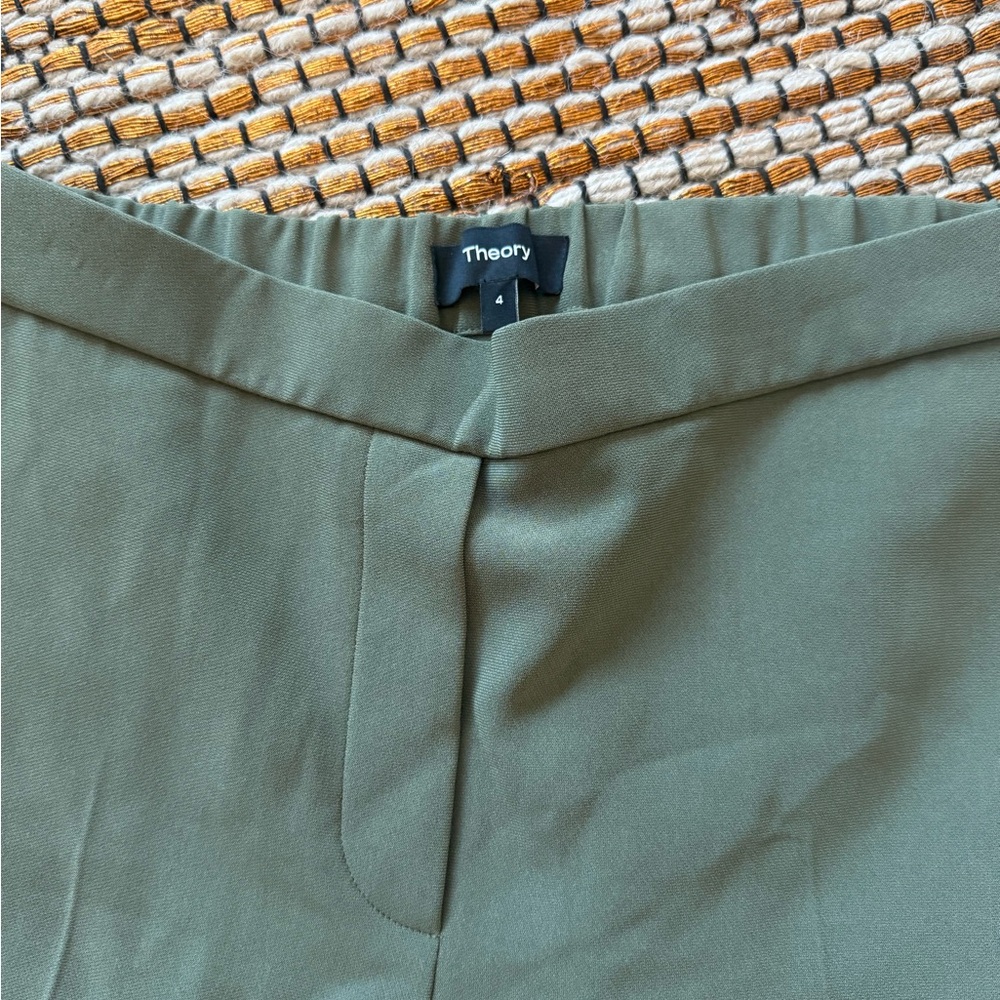 Theory Sage Green Trousers - Treeca pull-on pant in admiral crepe